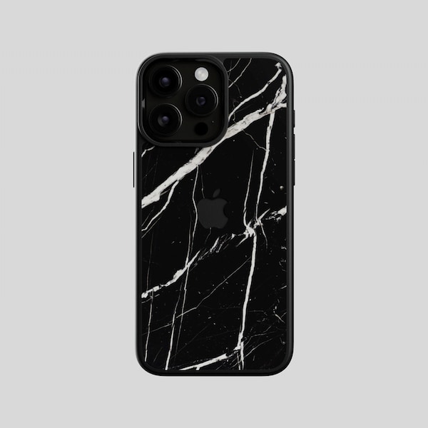 iPhone-hoesje van echt natuursteen zwart marmer - stijlvolle bescherming voor iPhone 14, 12 Pro, 14 Pro Max, 12 Pro Mini en iPhone 14 ROXXLYN