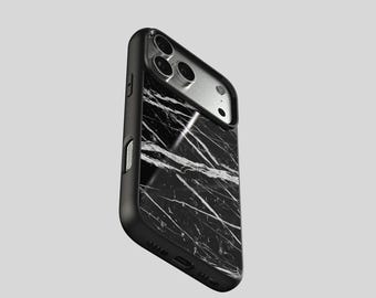 本物の黒大理石iPhoneケース - Nero Marquina Stoneカバー | ROXXLYN