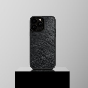 Handcrafted Genuine Slate Black Rock Case for iPhone 15 Pro, 13/12 Pro, 14 Pro Max, 15/11 Pro, 13 Pro Max - Unique and Protective