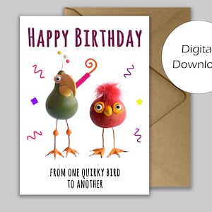 Cartão de aniversário digital para impressão Quirky Bird