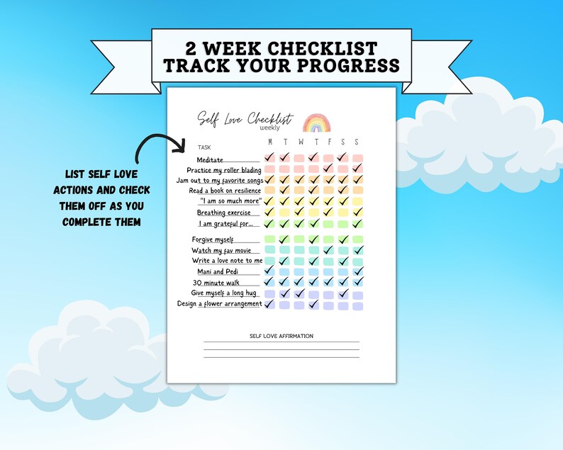 Printable Self Love Checklist Planner, Planner for Self Confidence, Self-love Daily Planner ...