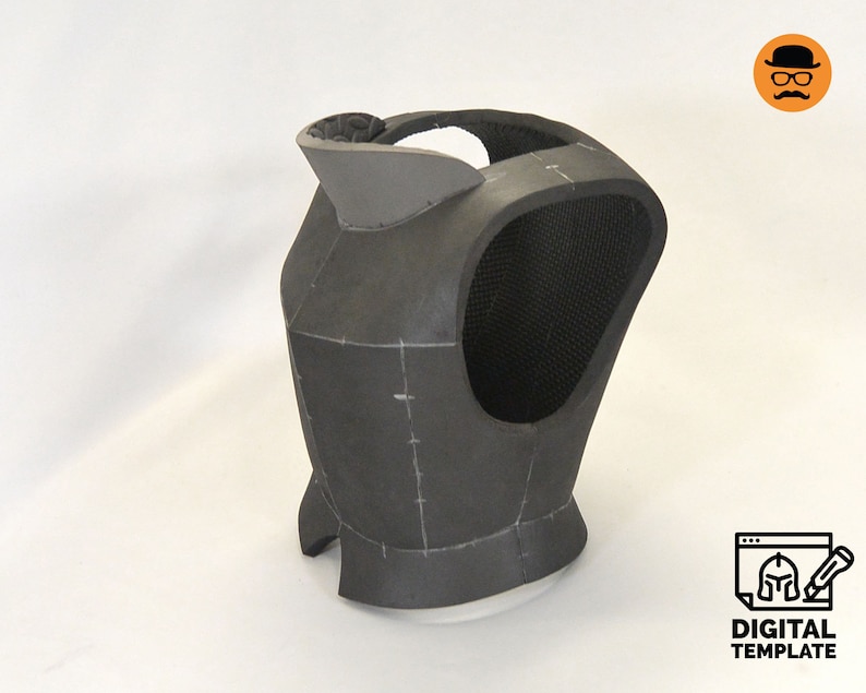 May include: A gray foam armor chest piece with a black mesh panel and a gray foam collar. The armor is marked with lines and dots for sewing.