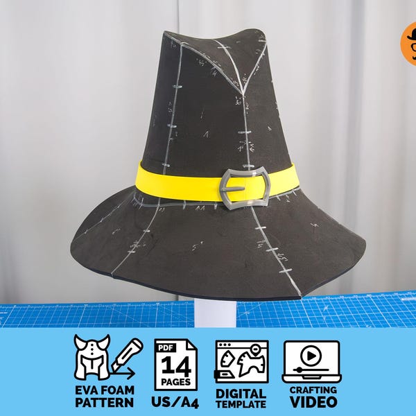 Cappello da cacciatore di streghe - Modello stampabile fai-da-te per casco in schiuma EVA per cosplay, modello PDF scalabile