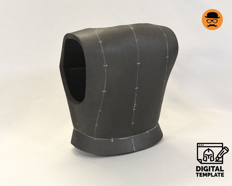 May include: A black foam vest with white lines drawn on it. The vest is designed for sewing and has a neck opening.