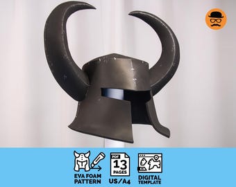 Modello fai da te per casco Duskhorn in schiuma EVA stampabile per cosplay, modello PDF scalabile