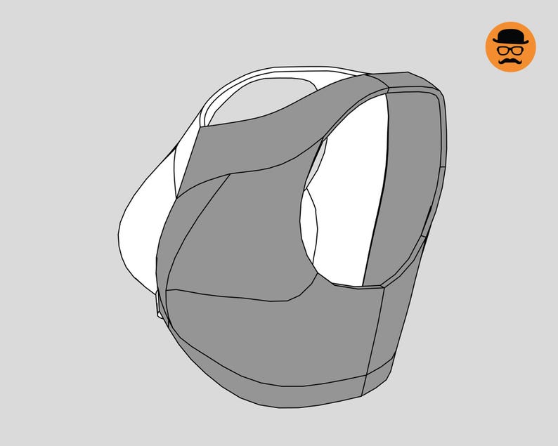 May include: A 3D-style illustration of a grey and white sports bra. The bra has a scoop neck and a racerback design. The image is set against a light grey background, with a small logo in the top right corner.