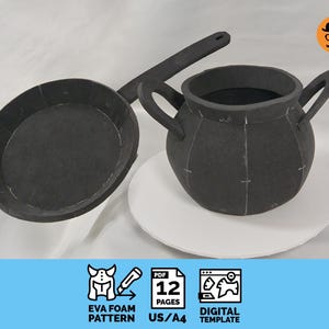 Frying Pan and Cooking Pot - DIY Printable EVA Foam Props Pattern for Cosplay, scalable PDF template