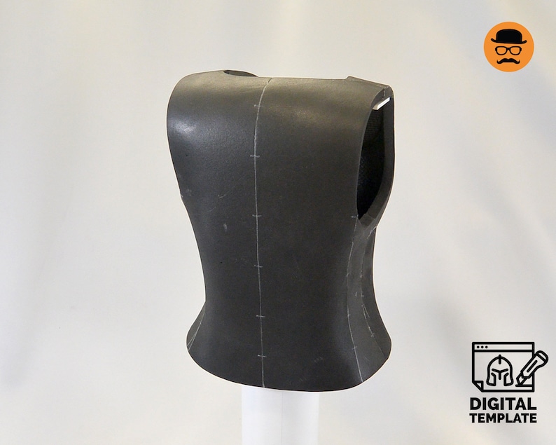 May include: A black foam dress form with markings for sewing, used for creating custom clothing patterns.