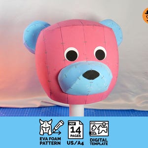 Cute Teddy Bear Head Helmet - DIY Printable EVA Foam Pattern for Cosplay, scalable PDF template