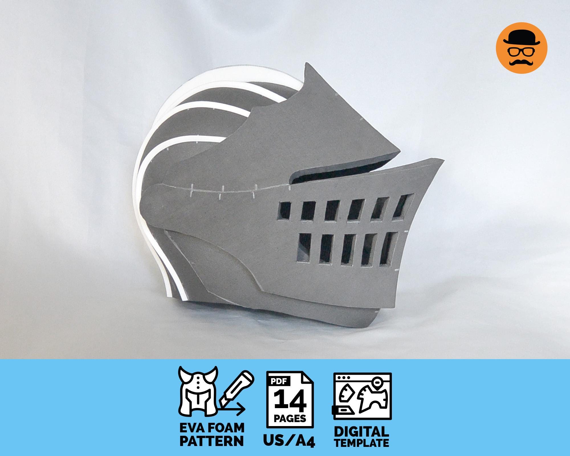 Elite Knight Helmet -  DIY Printable EVA foam Helmet Pattern for cosplay, scalable PDF template: download, print and build your own!