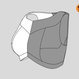 May include: A two-tone, geometric illustration of a garment. The design features white and grey panels, creating a modern and abstract aesthetic. The garment appears to be a top or a vest.
