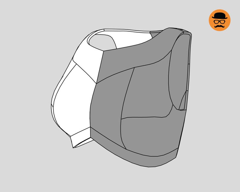 May include: A two-tone, geometric illustration of a garment. The design features white and grey panels, creating a modern and abstract aesthetic. The garment appears to be a top or a vest.