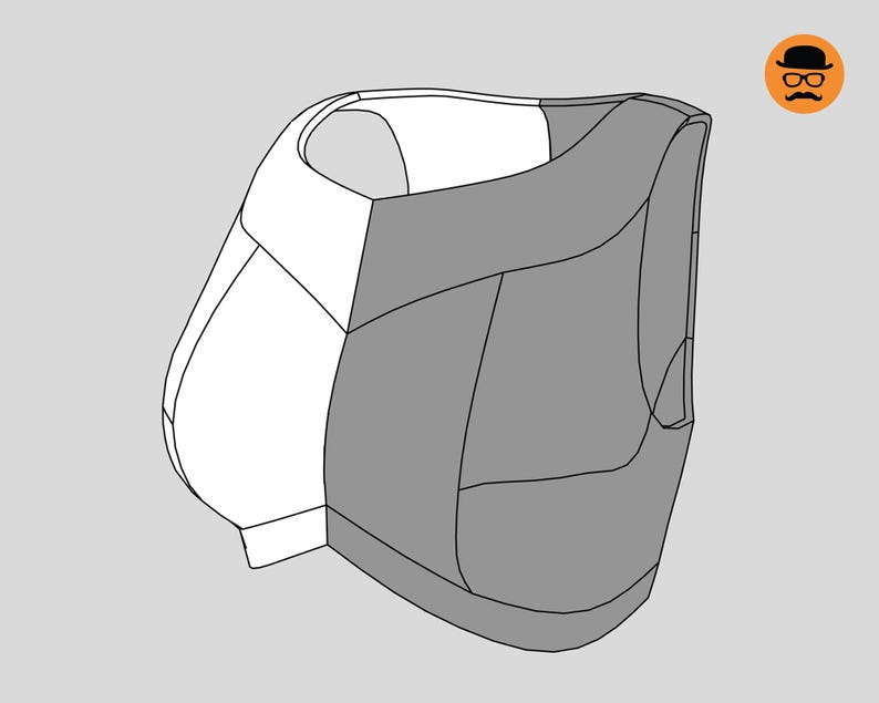 May include: An abstract illustration of a two-tone object. The object is mainly grey with a white section on the left. The design features geometric shapes and lines, with a rounded top and a flat base. A small logo is in the upper right corner.