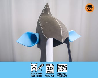 Goblin cowl with pointy ears EVA Foam Pattern for Cosplay, scalable PDF template