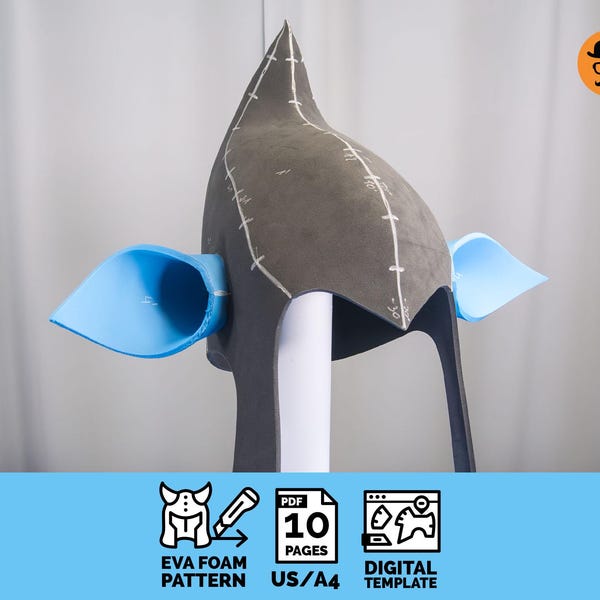 Goblin cowl with pointy ears EVA Foam Pattern for Cosplay, scalable PDF template