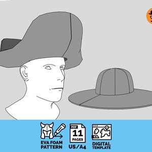 Pirate, Tricord, or Summer Hat DIY Printable EVA Foam Hat Pattern for Cosplay, scalable PDF template