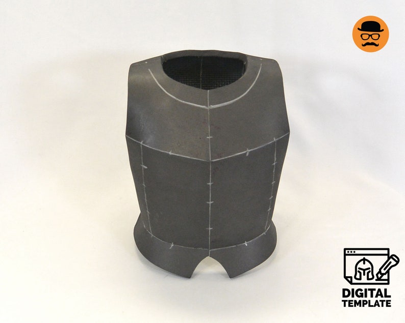May include: A gray foam armor chest piece with markings for sewing. The armor is a digital template for crafting.