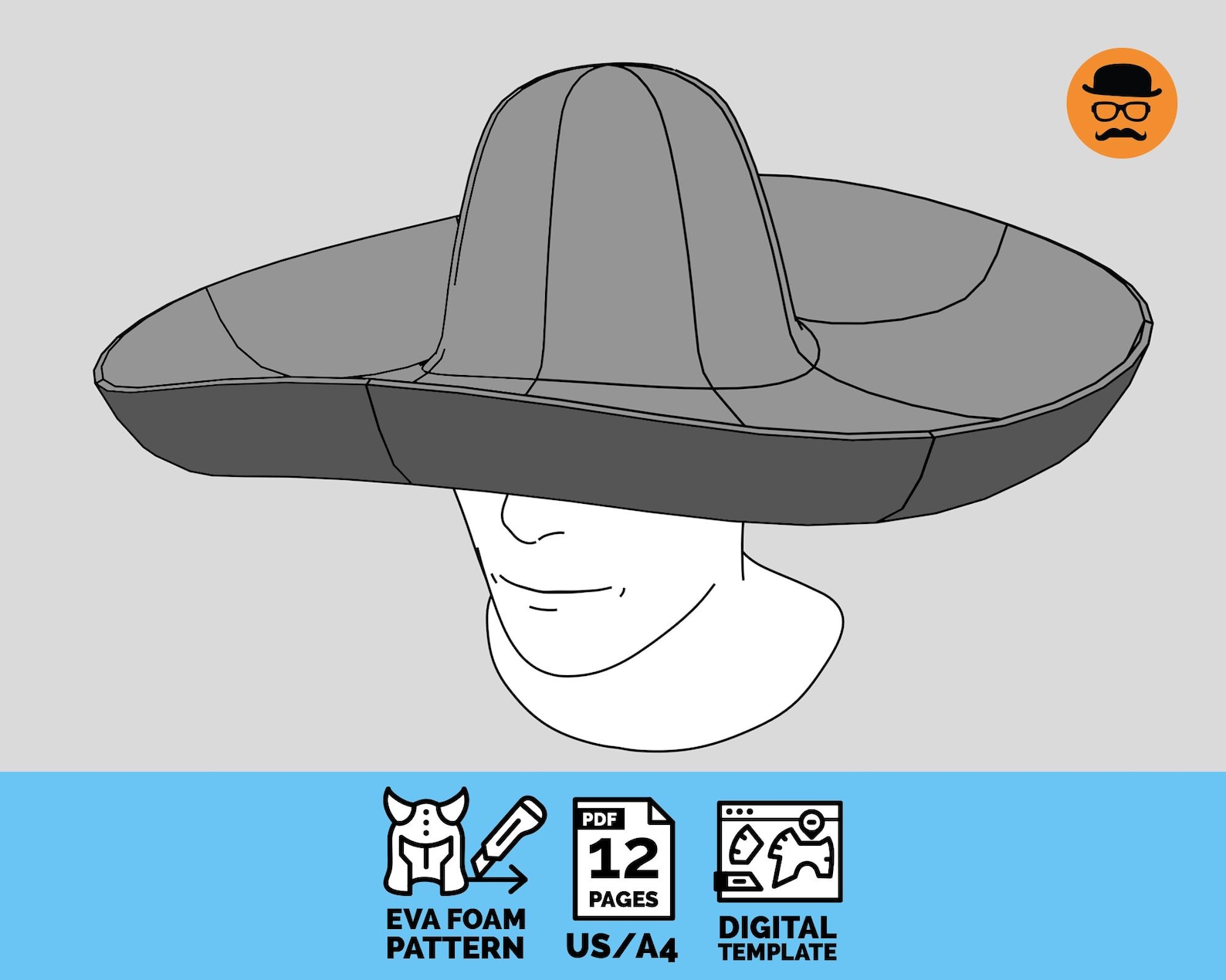 Sombrero Hat Printable DIY EVA Foam Cosplay Pattern, Scalable PDF