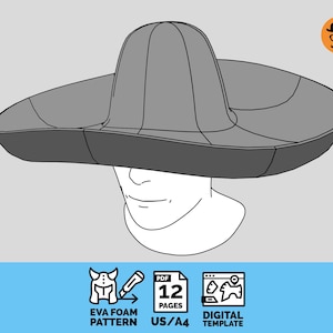 Sombrero Hat - DIY Printable EVA Foam headgear Pattern for Cosplay, scalable PDF template, download, print and build your own!