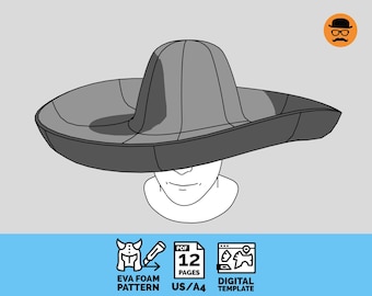 Chapéu Sombrero - Molde imprimível em espuma EVA para cosplay, modelo em PDF escalável
