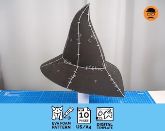 Mörk trollkarlshatt - DIY utskrivbart EVA-skummönster för cosplay, skalbar PDF-mall
