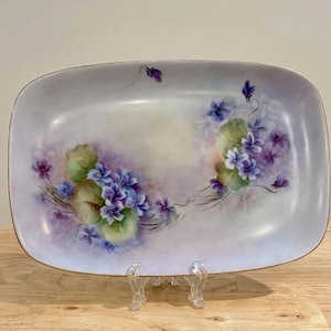 Vtg Artist Signed Handpainted Limoges Style Vanity Dresser Tray Art Nouveau