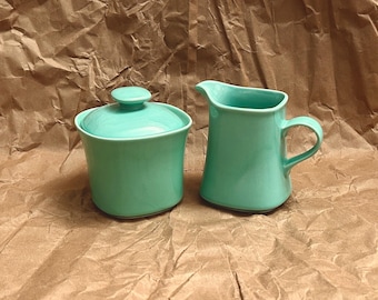 HTF Pamona Seafoam Ranmaru Tempo ll Japanese Stoneware Creamer and Lidded Sugar Set Teal-Turquoise Collectible Stoneware Sets