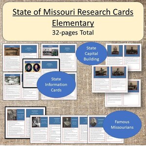 State of Missouri Research Cards Elementary Montessori Homeschool Education