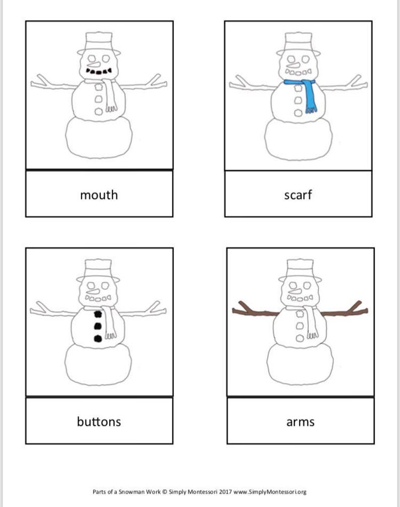 Parts of a Snowman Fun Winter Activity Montessori Preschool Etsy