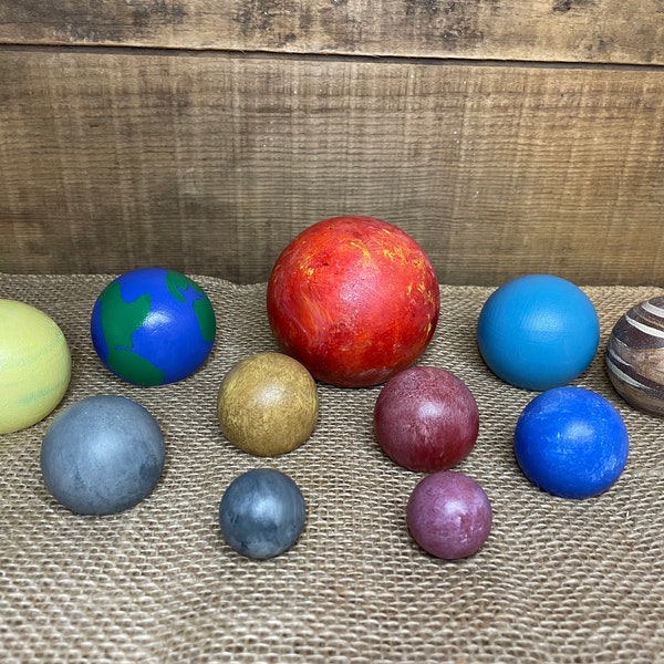 Larger Set Wooden Solar System Set Hand Painted Montessori Preschool educational