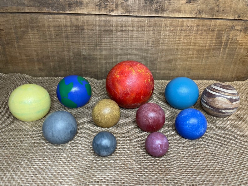 Larger Set Wooden Solar System Set Hand Painted Montessori Preschool educational image 1