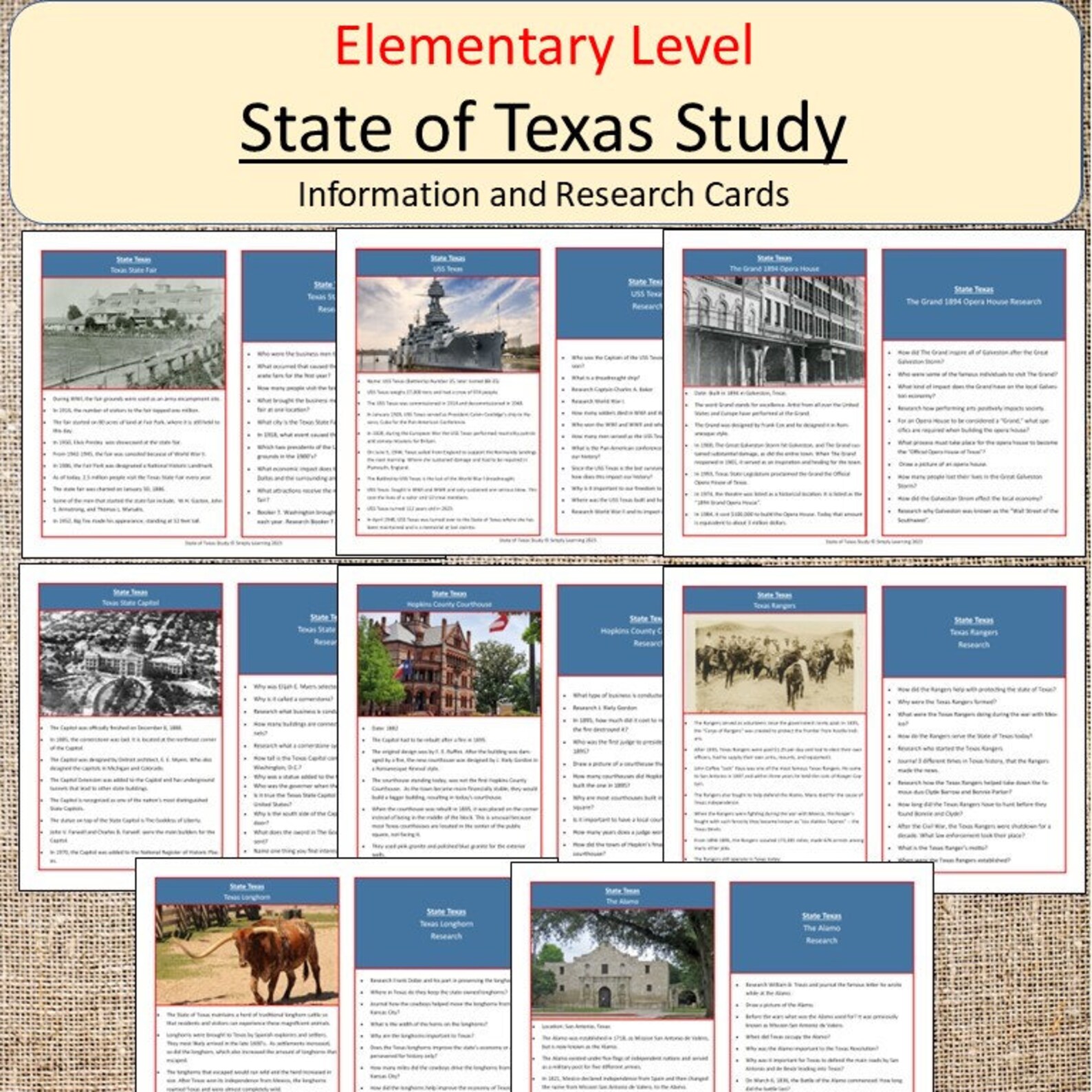 State of Texas Research Cards Elementary Montessori Homeschool - Etsy
