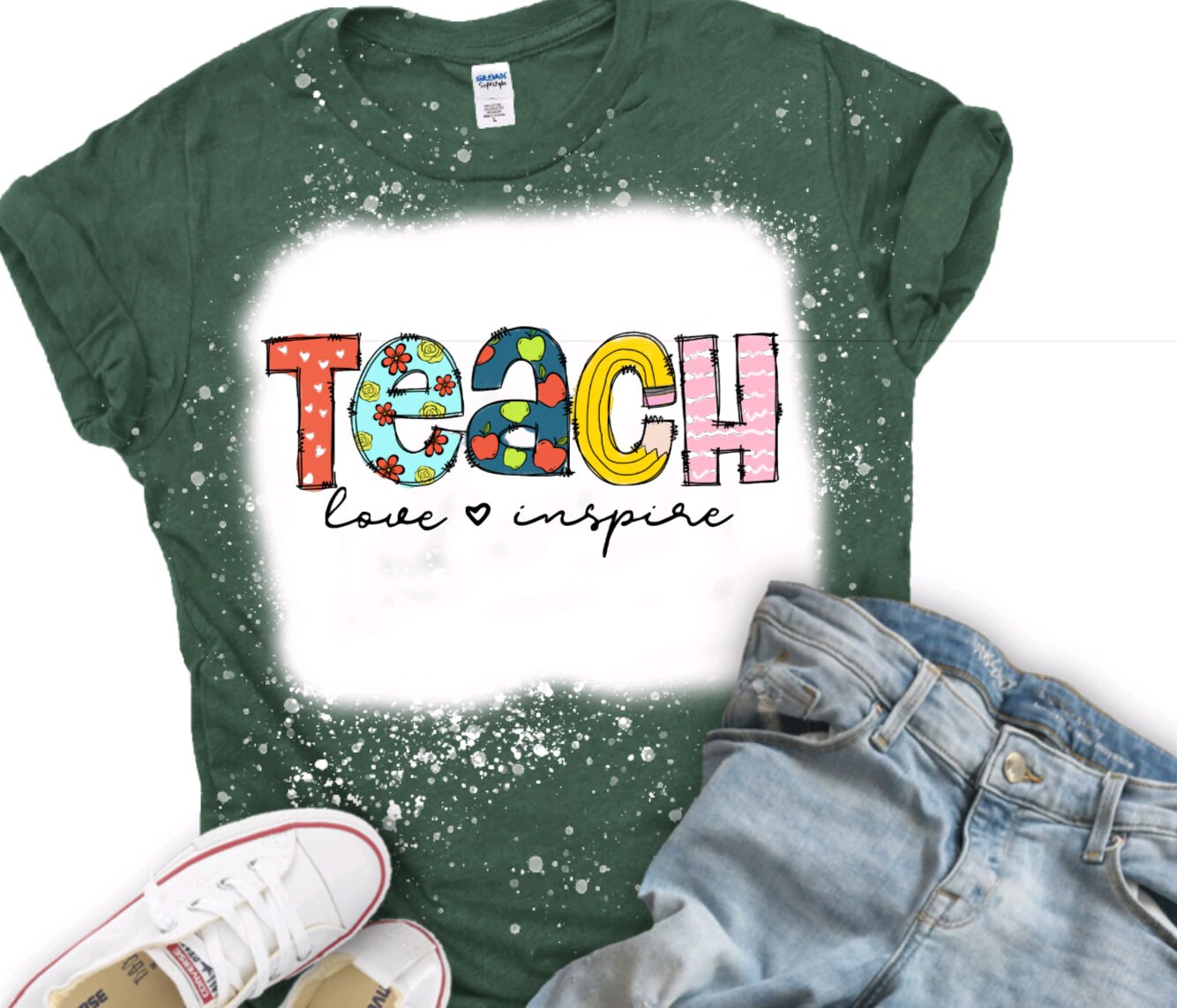 Teach Love Inspire Bleached Shirt – RTTO Creations