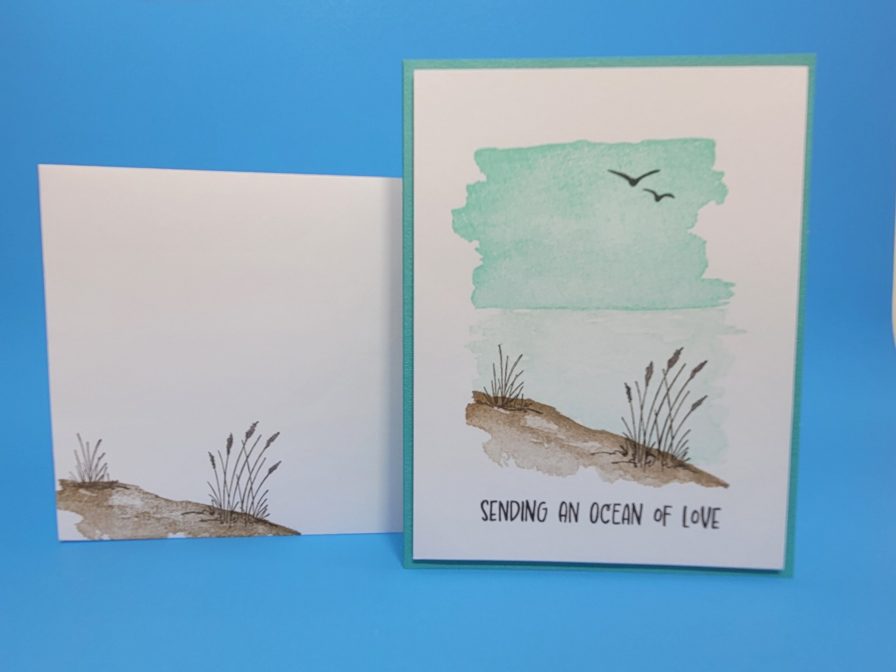 Thinking Of You Cards For Him Her - Watercolour Sand Dune Beach Scene - View #13