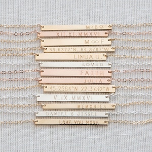 Bar Necklace,Gold,Silver,Rose,Skinny Necklace,Custom Coordinates Necklace,Roman Numerals Necklace,Personalized necklace,Bridemaid Gift