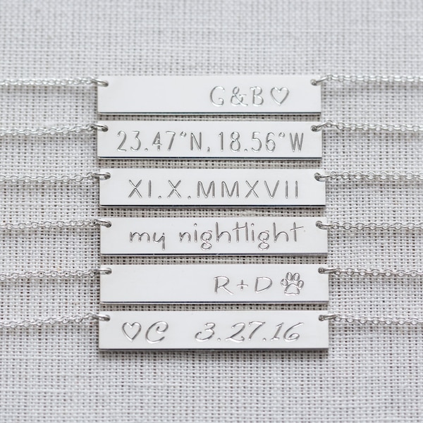 Engraved Sterling Silver Bar Necklace, Personalized Name, Initial Necklace