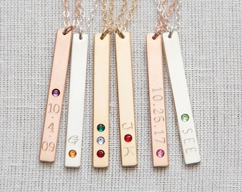 Birthstone bar Necklace,Vertical Bar Necklace,Birthston Necklace,Custom Bar necklace,Bridemaid Gift,Personalized necklace,Nameplate Necklace