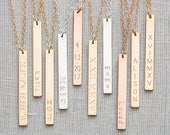 14K Gold Sterling Bar Necklace,Vertical Bar Necklace,Custom Bar necklace,Bridemaid Gift,Coordinates Necklace,Personalized necklace,Nameplate