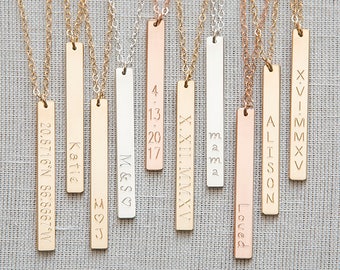 Gold,Sterling Bar Necklace,Vertical Bar Necklace,Custom Bar necklace,Bridemaid Gift,Coordinates Necklace,Personalized necklace,Nameplate