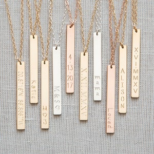 Gold,Sterling Bar Necklace,Vertical Bar Necklace,Custom Bar necklace,Bridemaid Gift,Coordinates Necklace,Personalized necklace,Nameplate