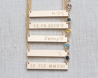 New Item! Birthstone Necklace,Personalized Birthstone Bar necklace,Gold,Name bar necklace,Bar Necklace,Custom bar necklace