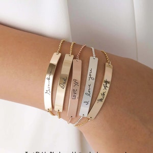 Custom Handwriting Bar Bracelet: Sterling Silver Keepsake, Signature Engraved