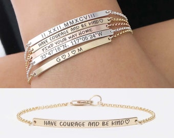 Bar Bracelet, Gold Bracelet, Custom Bracelet, Bridesmaids Gift, Engraved Bracelet, Personalized Bracelet, Gift for her, Personalized gift