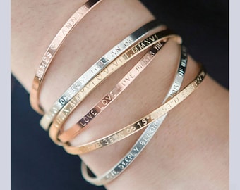 Skinny Cuff Bracelet,Gold, Rose, Silver, Inspirational Bracelet,Engraved Bracelet,Personalized Bracelet,Monogram Bracelet