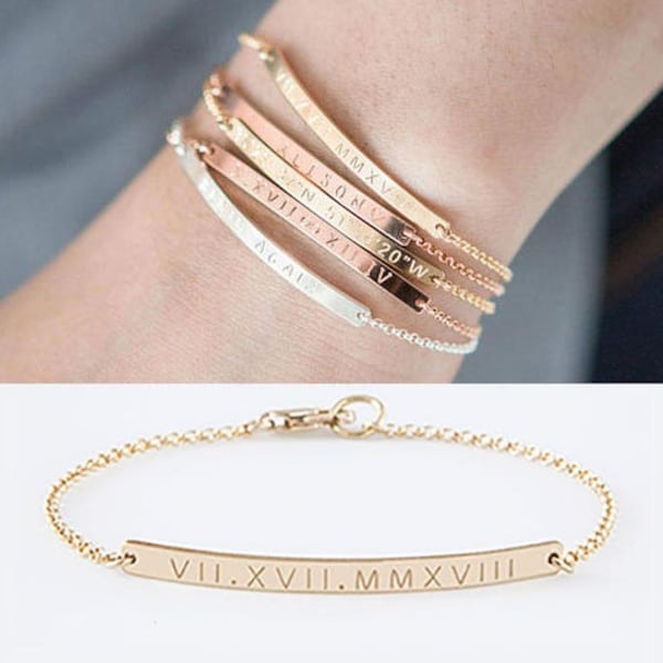 Skinny Bar Bracelet,Gold Bar Bracelet,Coordinates Bracelet,Bridesmaids Gift,Engraved Bracelet,Personalized Bracelet,Gift for her