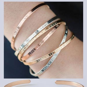 Skinny Cuff Bracelet,Gold, Rose, Silver, Inspirational Bracelet,Engraved Bracelet,Personalized Bracelet,Monogram Bracelet image 1