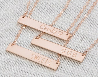 Bar Necklcae,14K Rose Gold Filled Bar Necklace,Personalized Bar Necklace,Engrave Necklace,Custom name Necklace,Initial Necklace