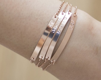 Rose Gold Bar Bracelet, Engraved Bracelet, Personalized Bracelet, Gift for Mom, Minimalist Jewelry, Wedding Gift, Custom Jewelry