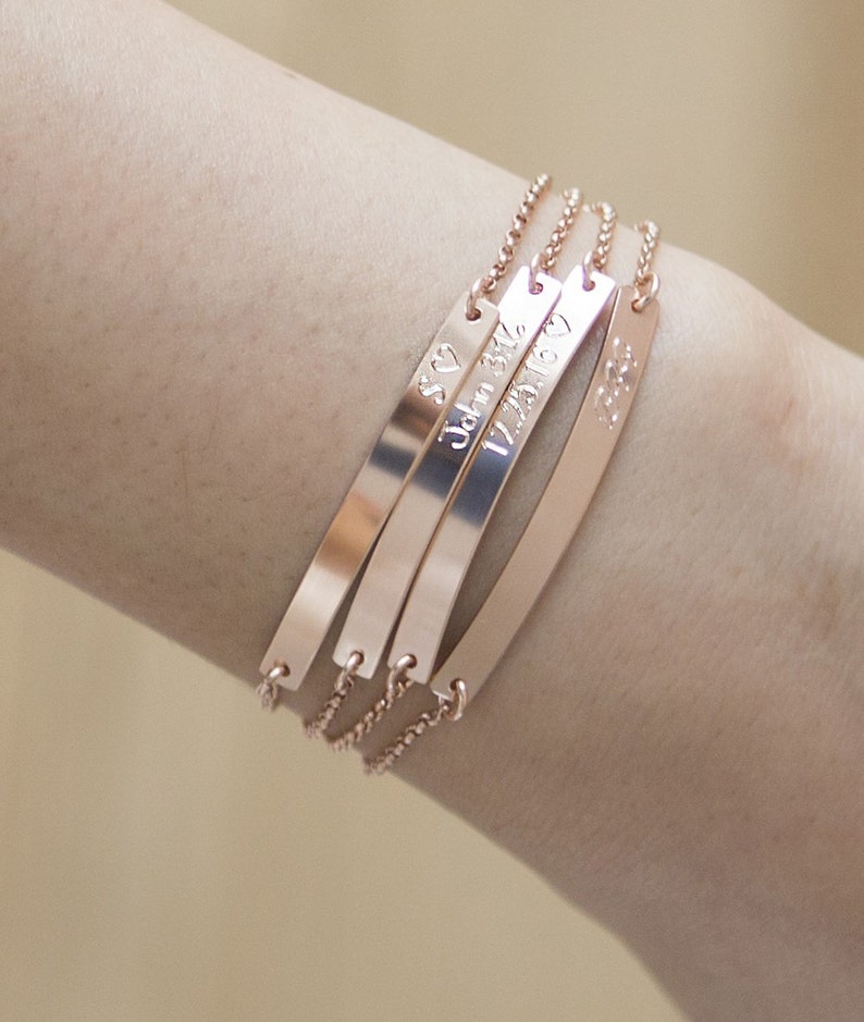 Rose Gold Bar Bracelet Engraved Bracelet Personalized Etsy