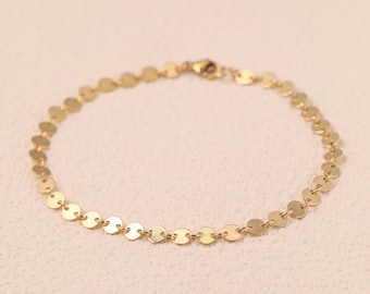 Round Disc Chain Bracelet, Gold Chain Bracelet, Silver Chain Bracelet, Minimalist & Simple Jewelry, Gift for her